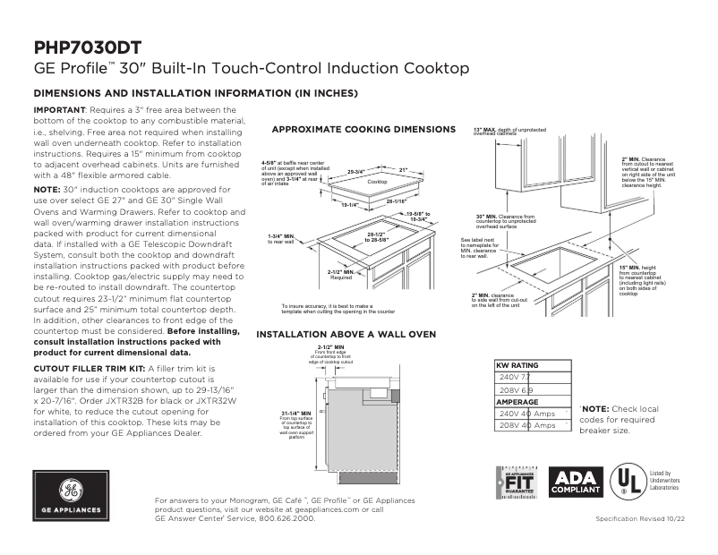 Página 1 del manual Ficha técnica GE Profile PHP7030DTBB