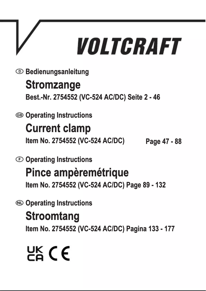 Page 1 de la notice Manuel utilisateur Voltcraft VC-524