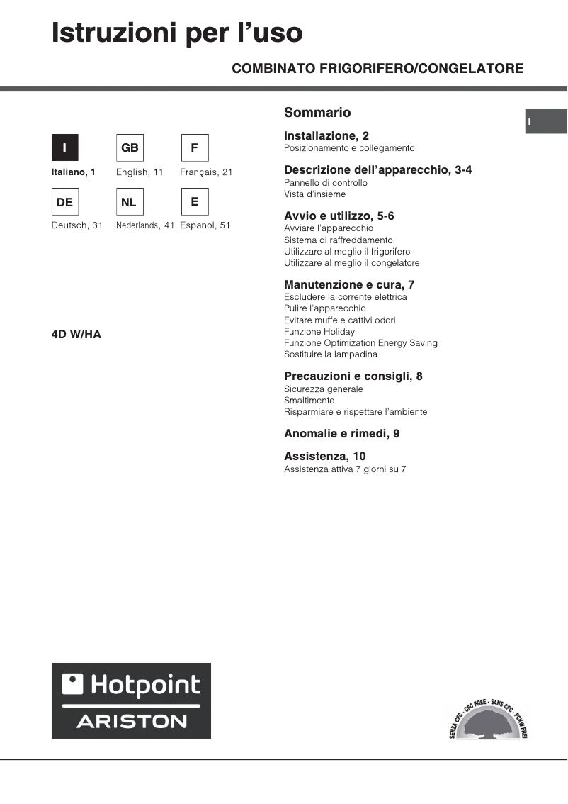 Page 1 de la notice Manuel utilisateur Hotpoint Ariston 4DW HA