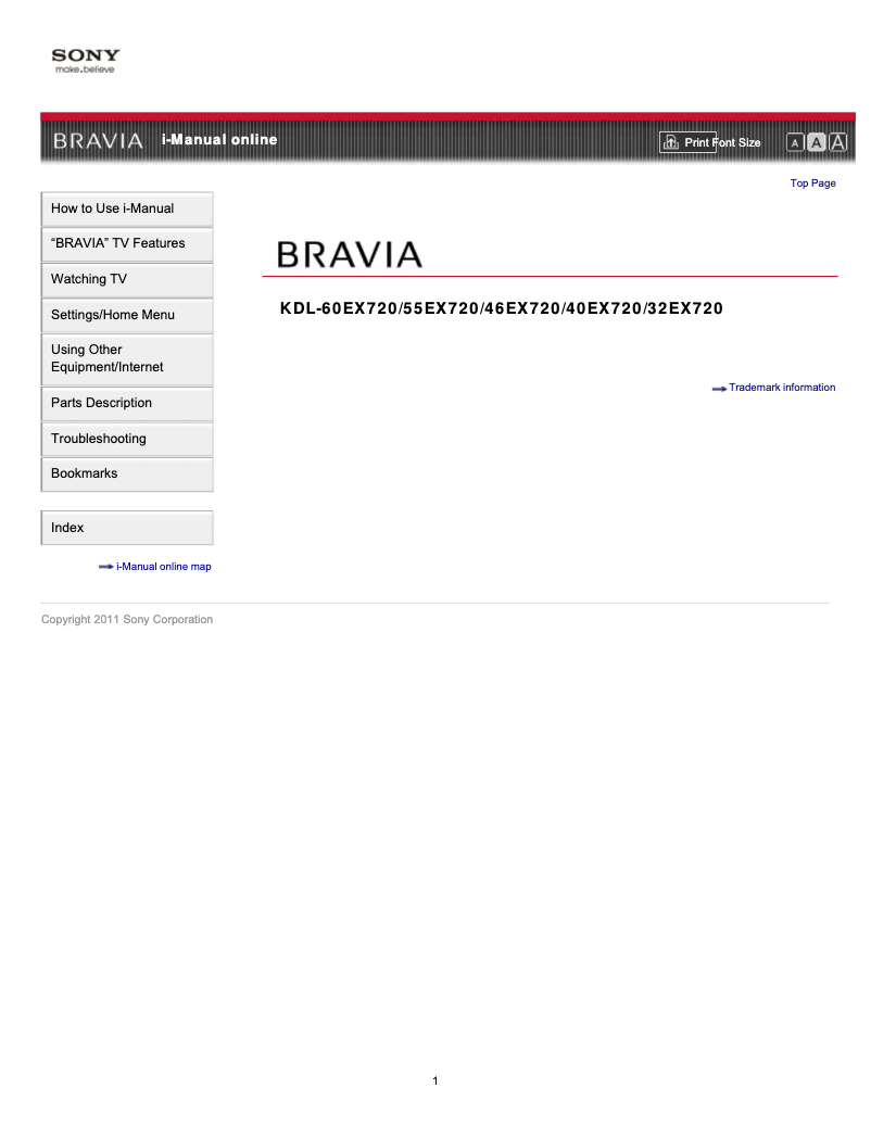 Image de la première page du manuel de l'appareil KDL-46EX720