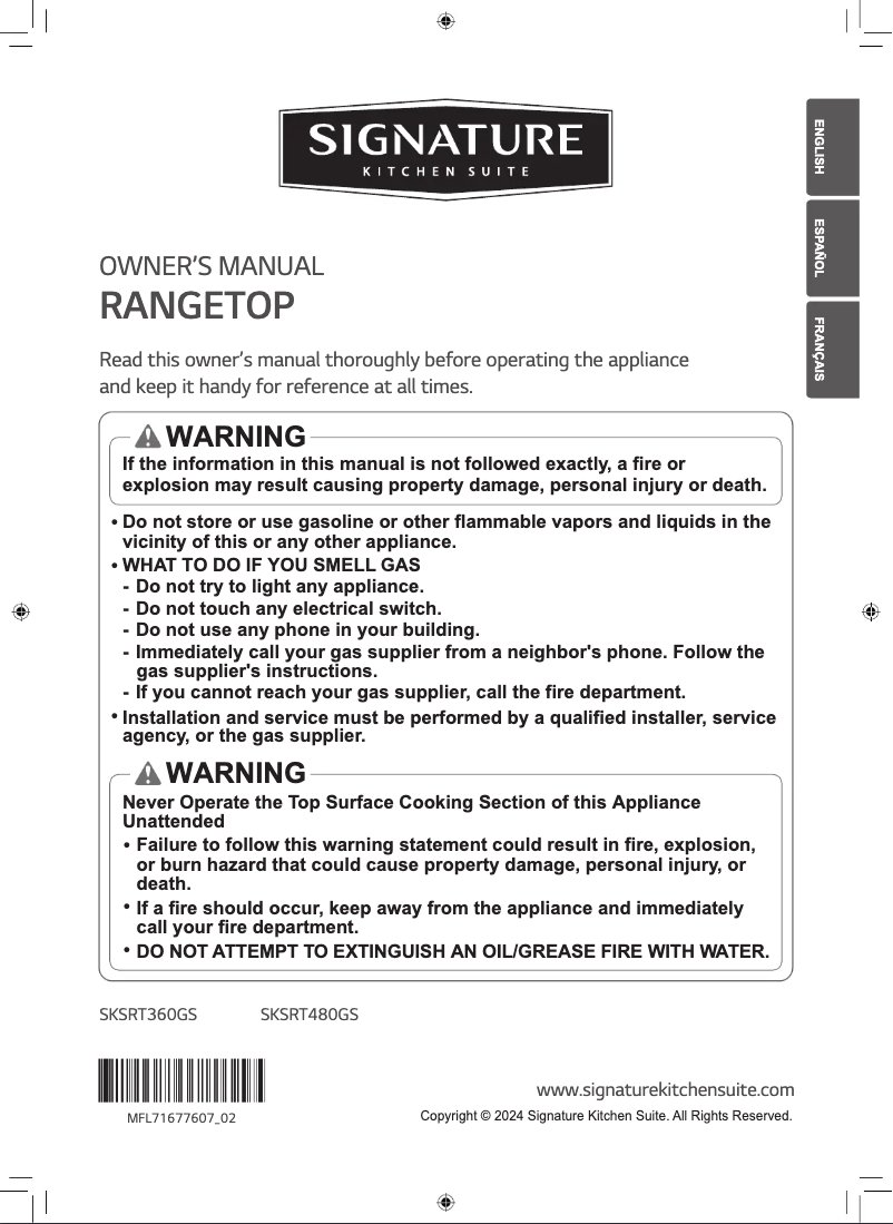 Page 1 de la notice Manuel utilisateur Signature SKSRT480GS
