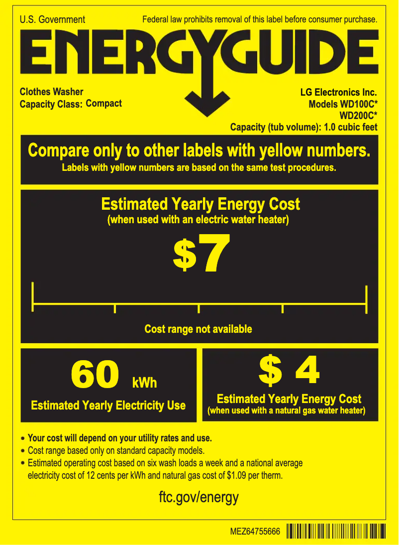 Page 1 de la notice Label énergétique LG WD100CV