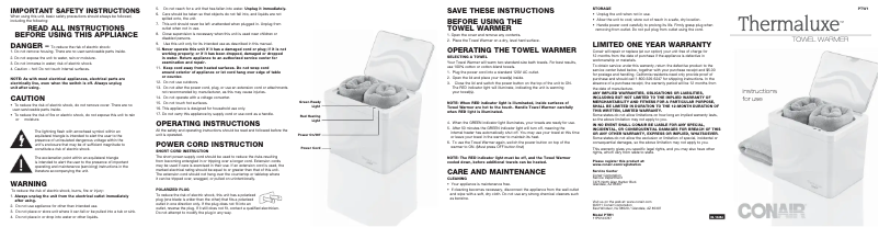 Page 1 de la notice Manuel utilisateur Conair PTW1