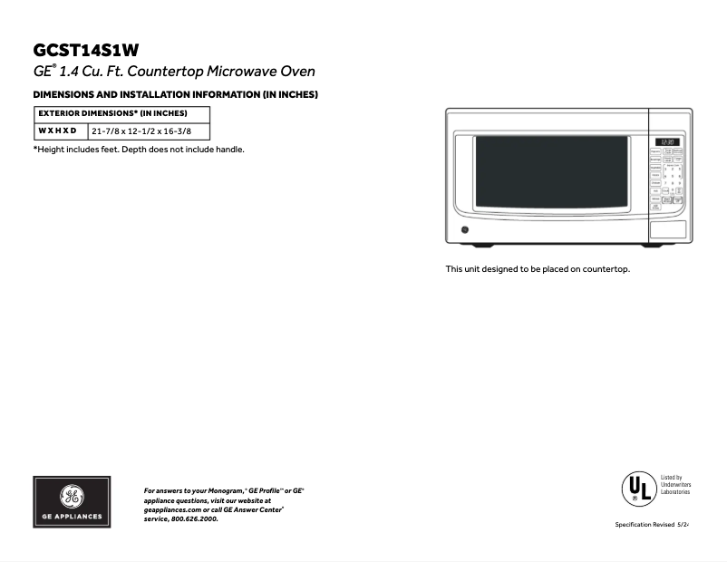 Page n°1 - Fiche technique GE GCST14S1