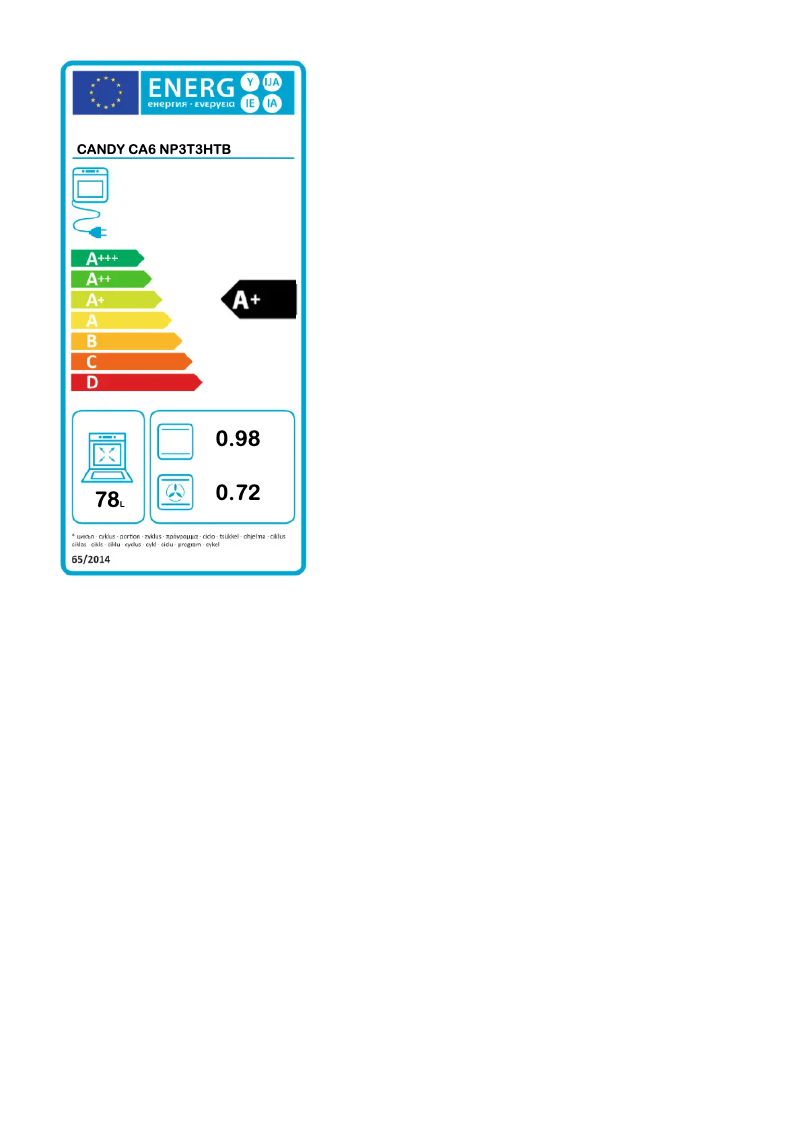 Page n°1 - Label énergétique Candy CA6 NP3T3HTB