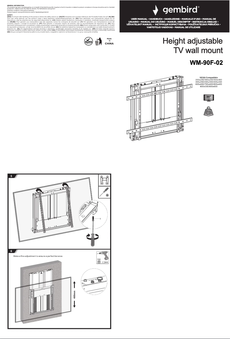 Page 1 de la notice Manuel utilisateur Gembird WM-90F-02