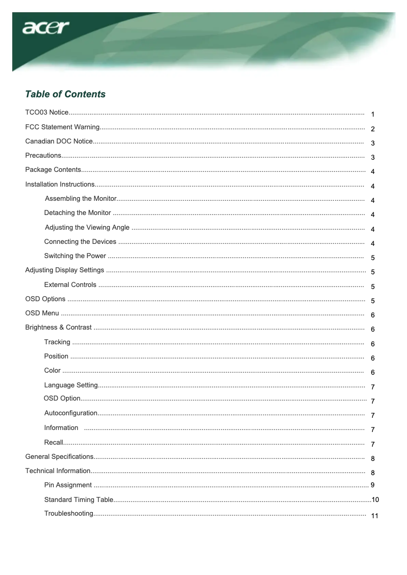 Página 1 del manual Manual de usuario Acer AL1516