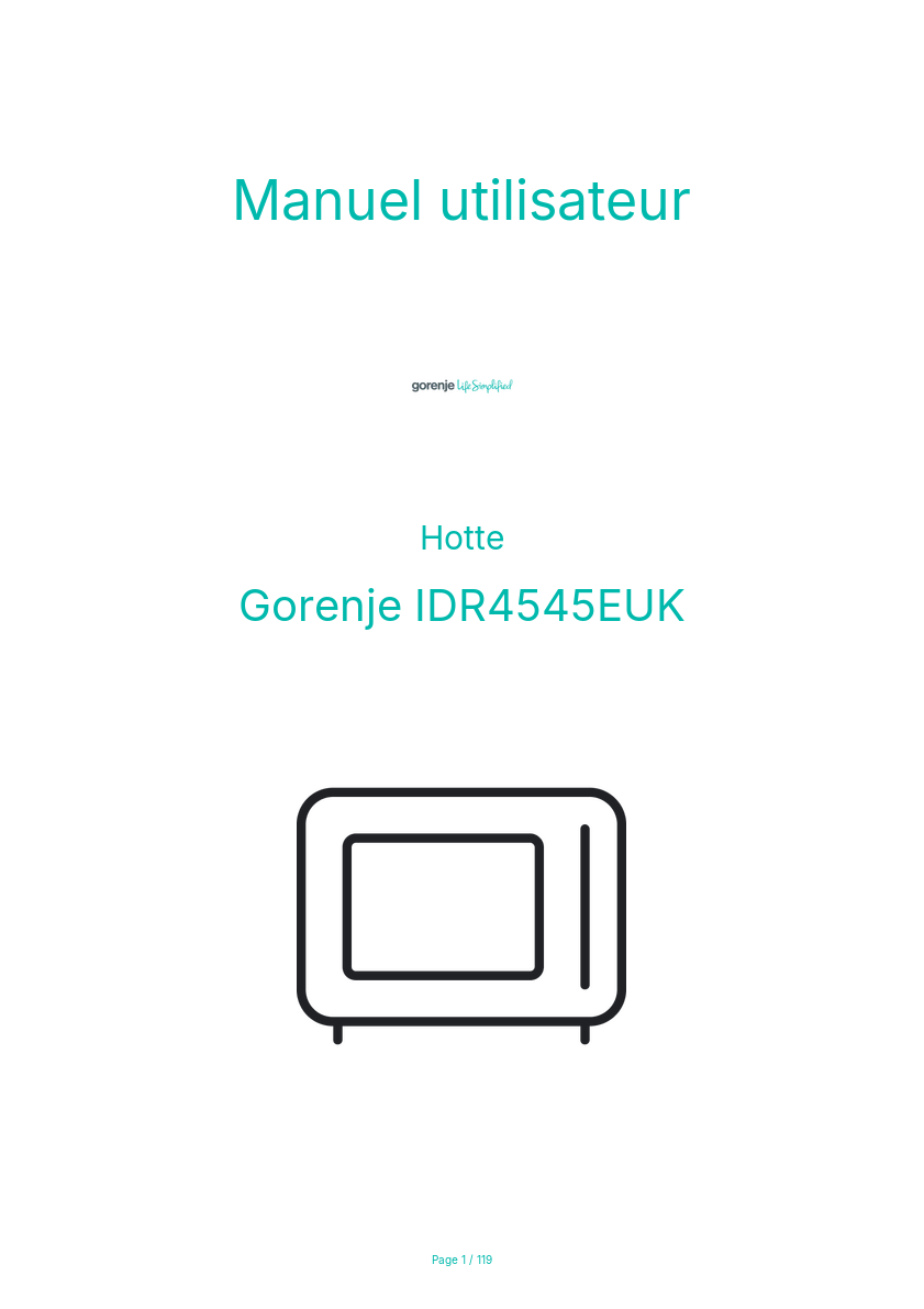 Page n°1 - Manuel utilisateur Gorenje IDR4545EUK