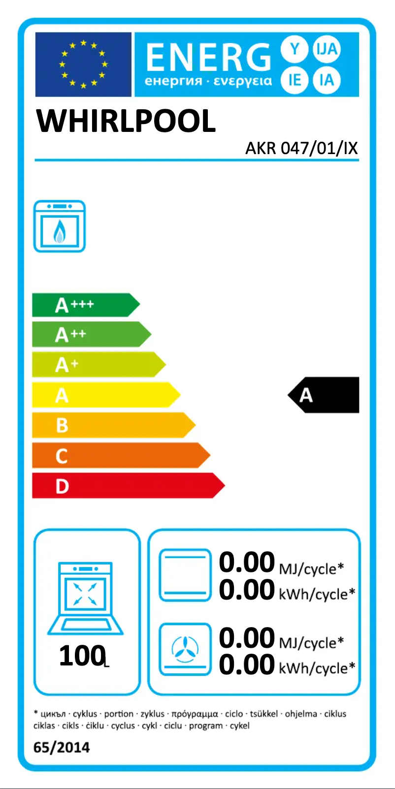 Página 1 del manual Etiqueta energética Whirlpool AKR 047/01/IX