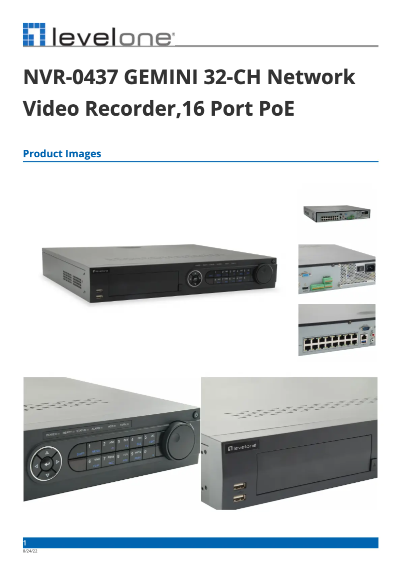 Page 1 de la notice Fiche technique LevelOne NVR-0437