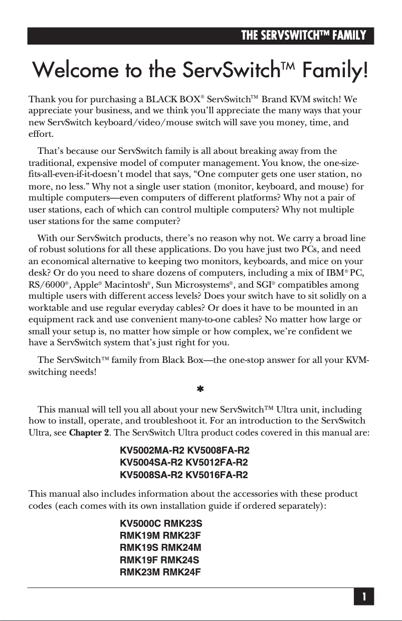 Page n°1 - Manuel utilisateur Black Box ServSwitch Ultra KV5002MA-R2