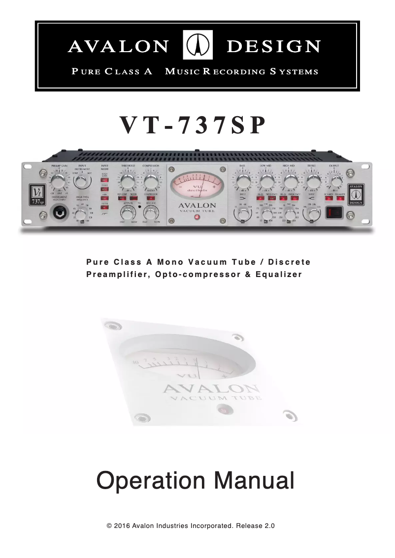 Page 1 de la notice Manuel utilisateur Avalon VT-737SP