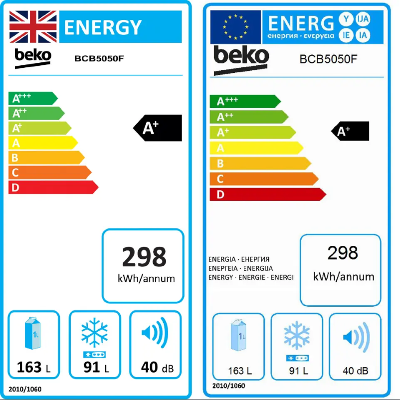 Page 1 de la notice Label énergétique Beko BCB5050F