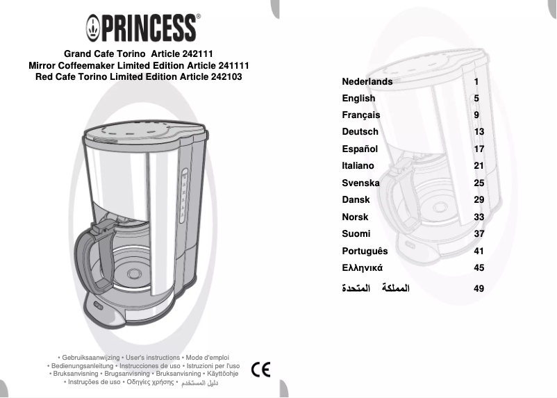 Page 1 de la notice Manuel utilisateur Princess Grand Café Torino 242111