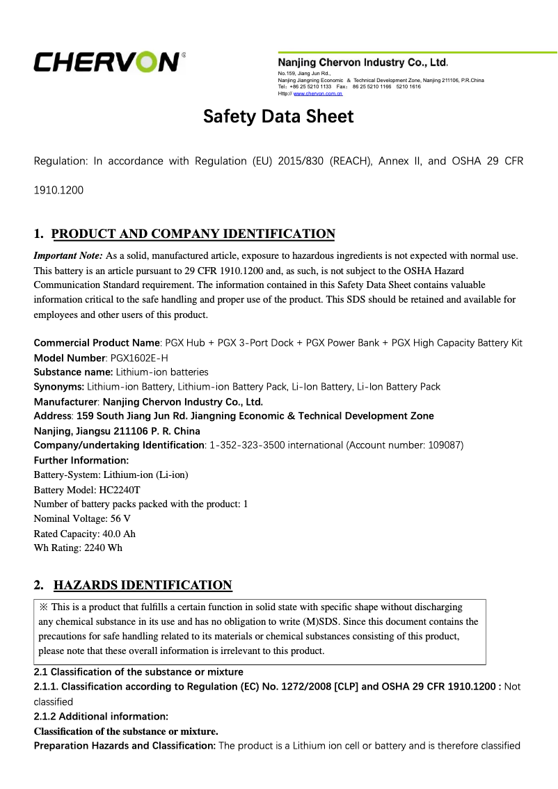 Page n°1 - Instructions de sécurité EGO PGX1602E-H