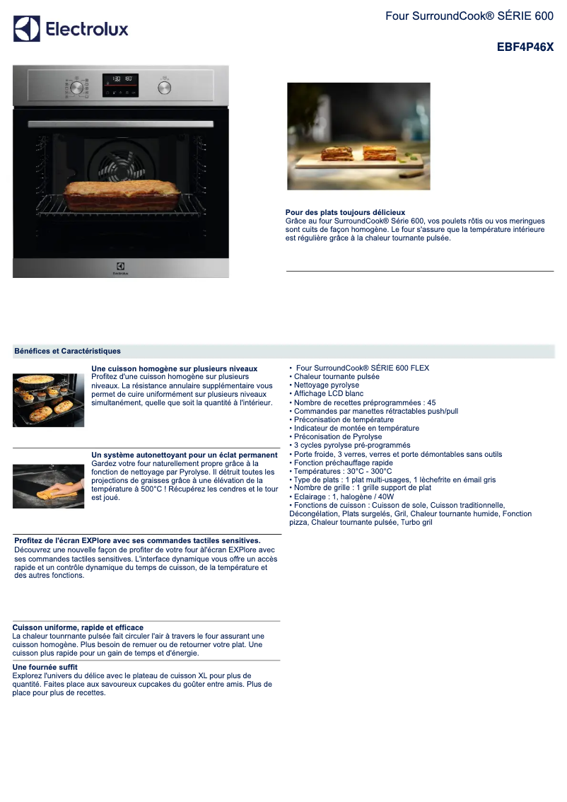 Page 1 de la notice Fiche technique Electrolux EBF4P46X