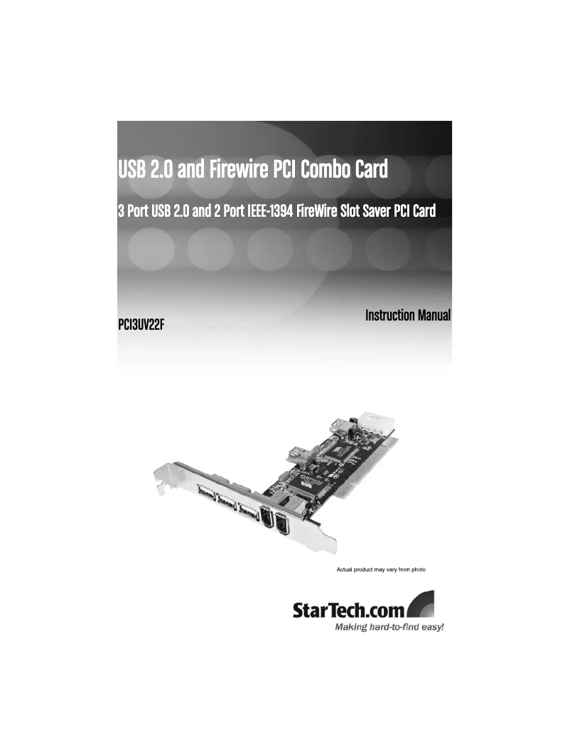 Page n°1 - Manuel utilisateur StarTech.com PCI3UV22F