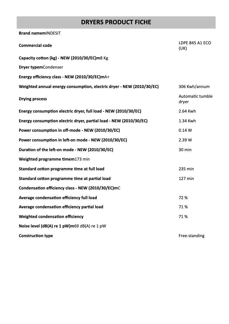 Page 1 de la notice Manuel utilisateur Indesit LDPE 845 A1 ECO (UK)