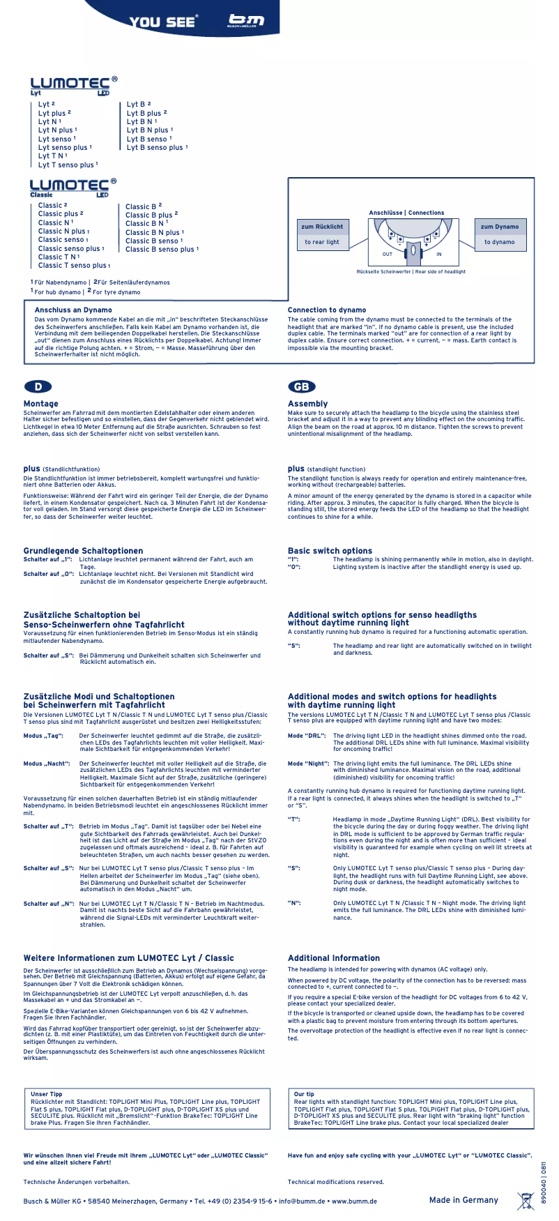 Page n°1 - Manuel utilisateur Busch + Müller Lumotec Classic