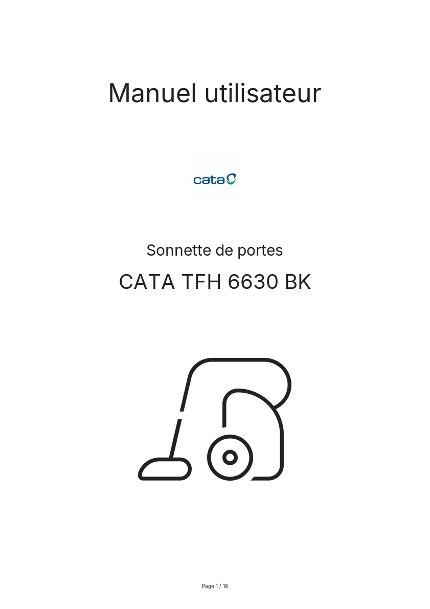 Page n°1 - Manuel utilisateur CATA TFH 6630 BK