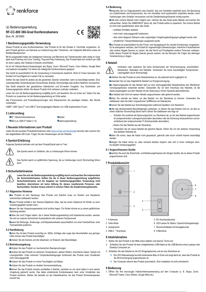 Page 1 de la notice Manuel utilisateur Renkforce RF-CC-800