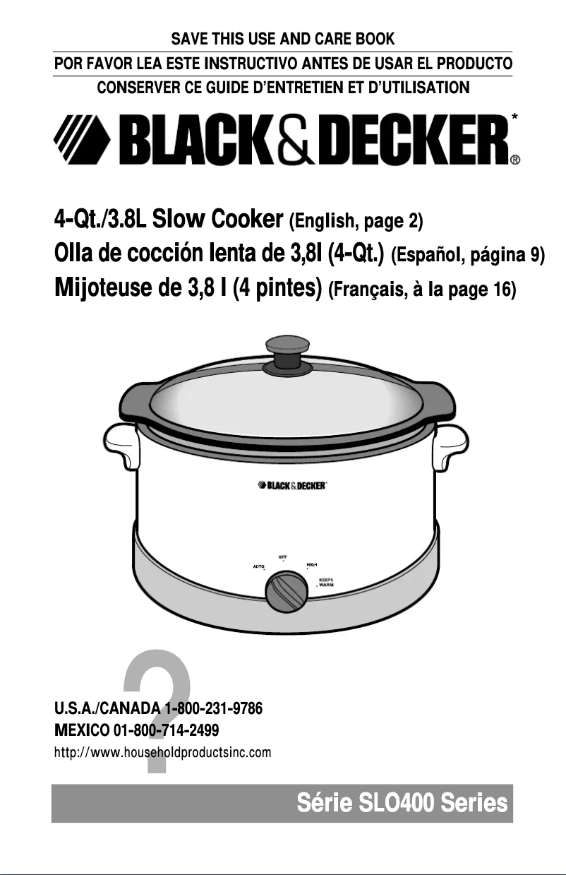 Page 1 de la notice Manuel utilisateur Black & Decker SLO400