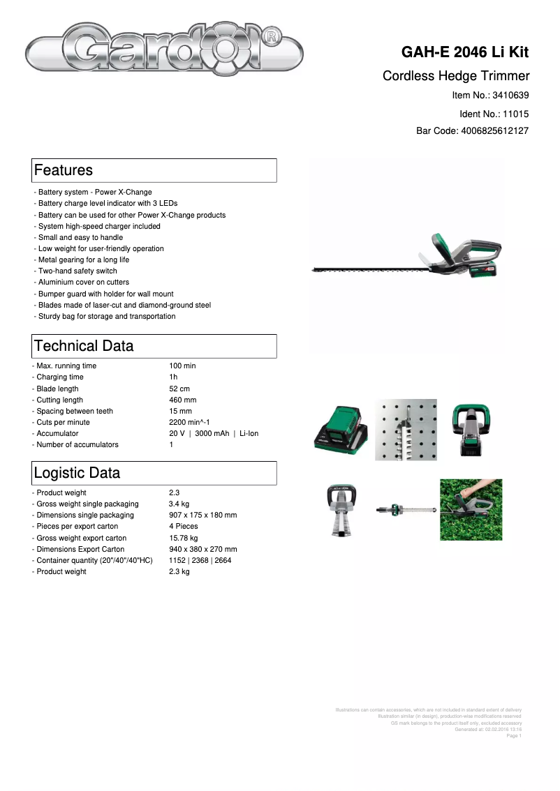 Image de la première page du manuel de l'appareil GAH-E 2046 Li Kit