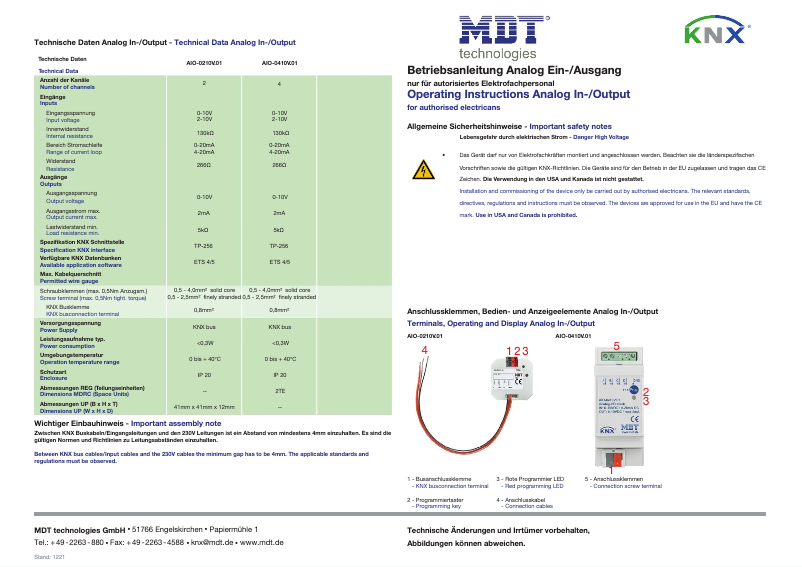 Page 1 de la notice Manuel utilisateur MDT AIO-0410V.01