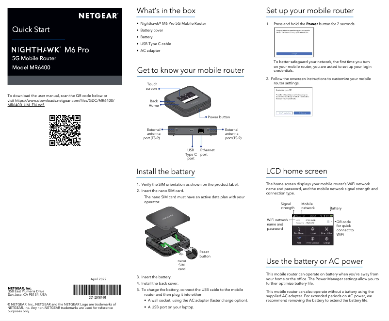 Page n°1 - Guide d'installation Netgear Nighthawk M6 Pro MR6400