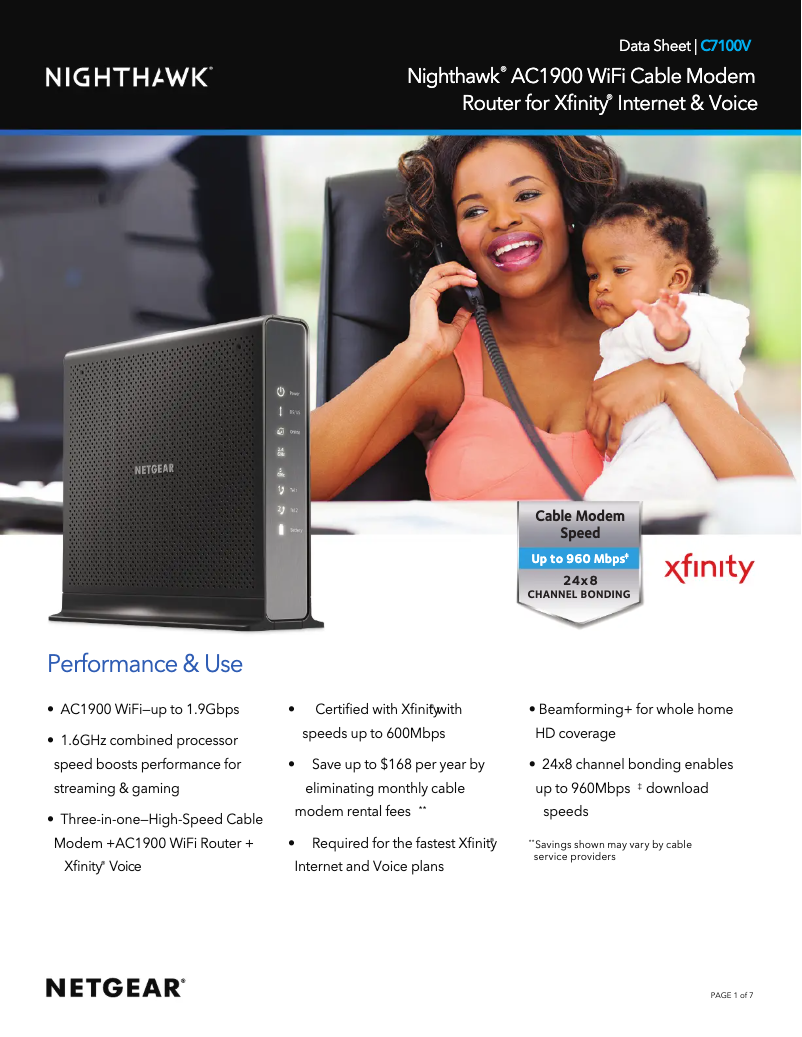 Page 1 de la notice Fiche technique Netgear Nighthawk C7100V