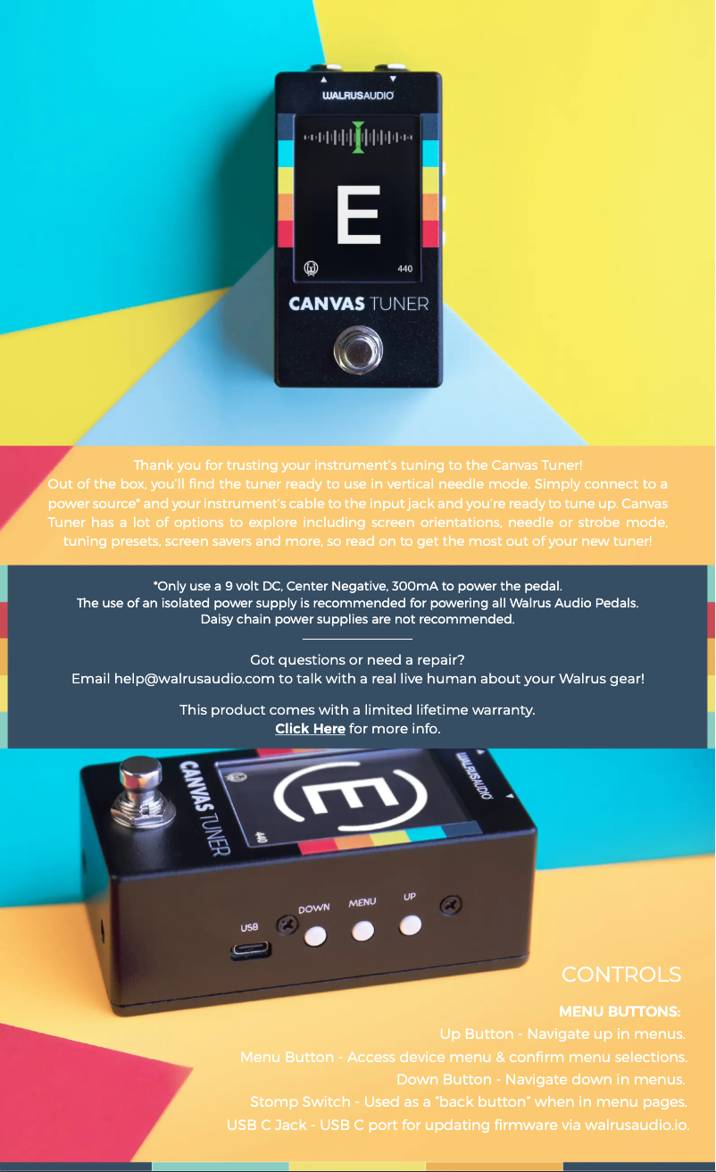 Image de la première page du manuel de l'appareil Canvas Tuner