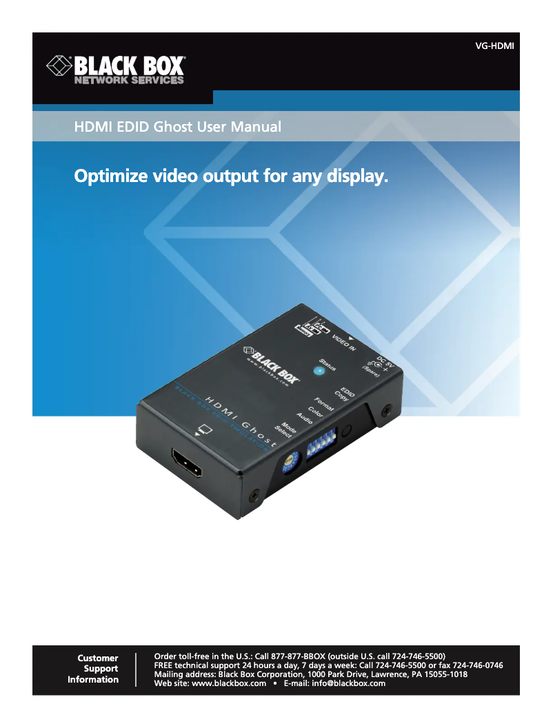 Page n°1 - Manuel utilisateur Black Box VG-HDMI