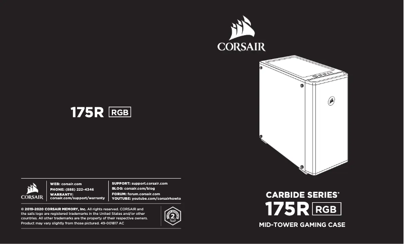 Page 1 de la notice Manuel utilisateur Corsair Carbide 175R RGB