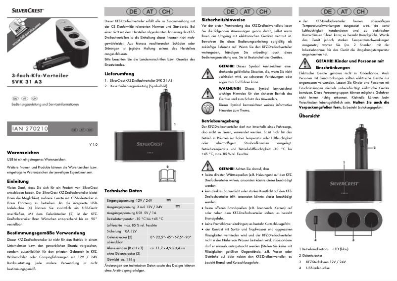 Page n°1 - Manuel utilisateur SilverCrest SVK 31 A3