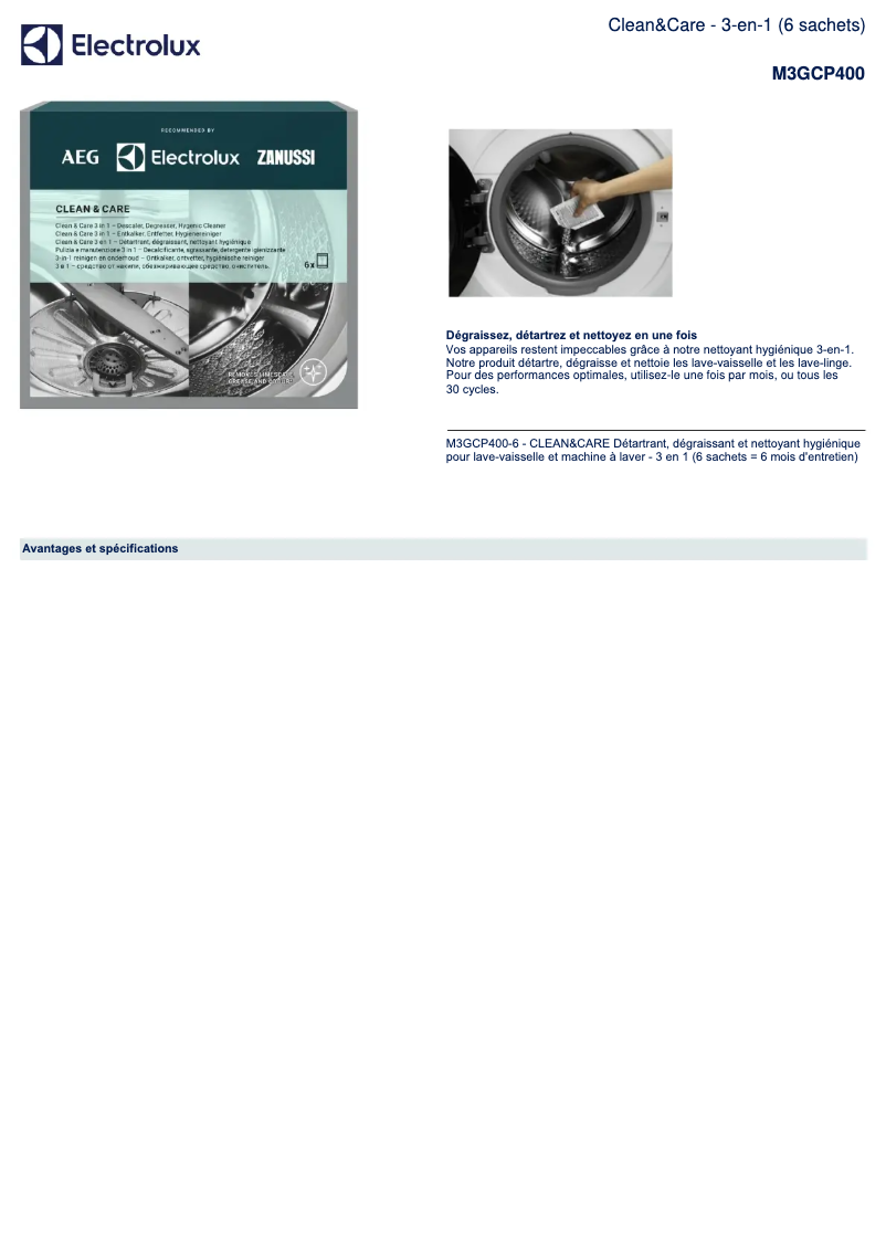 Page n°1 - Fiche technique Electrolux M3GCP400