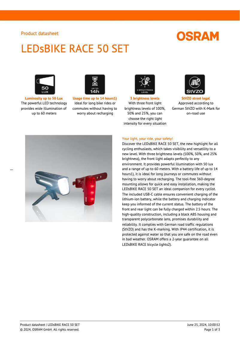 Image de la première page du manuel de l'appareil LEDsBIKE RACE 50 SET