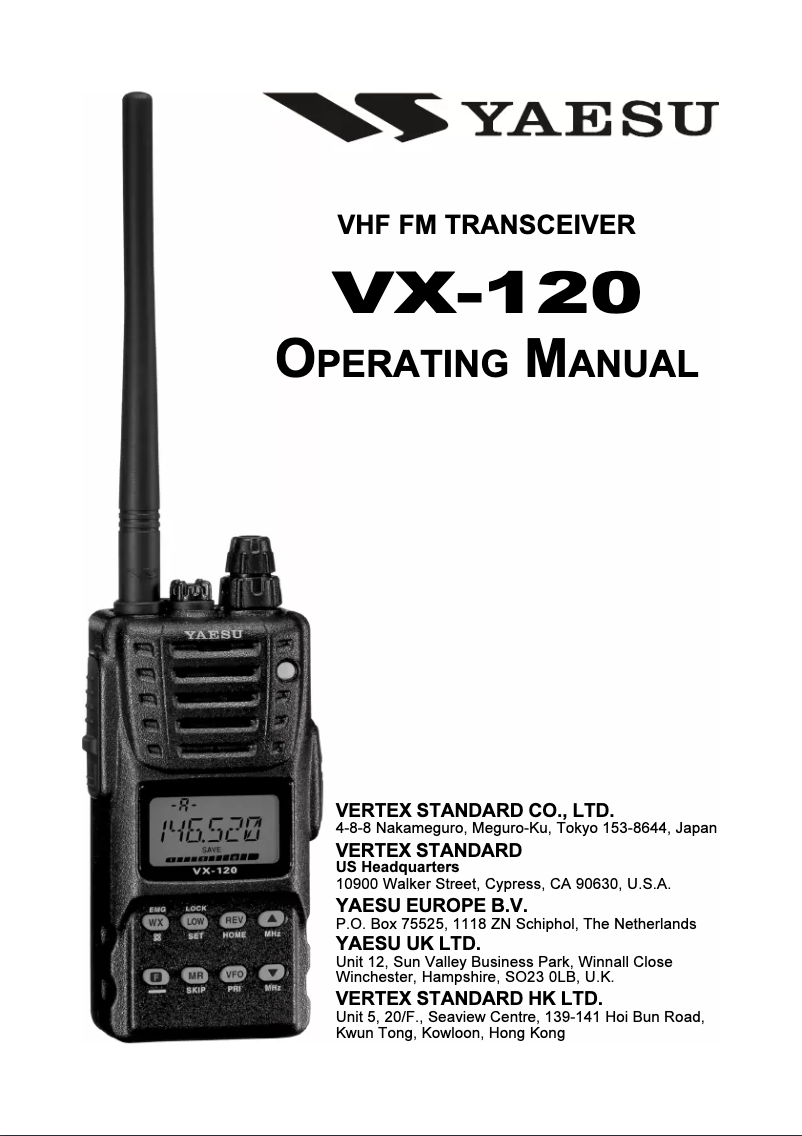 Page 1 de la notice Manuel utilisateur Yaesu VX-120