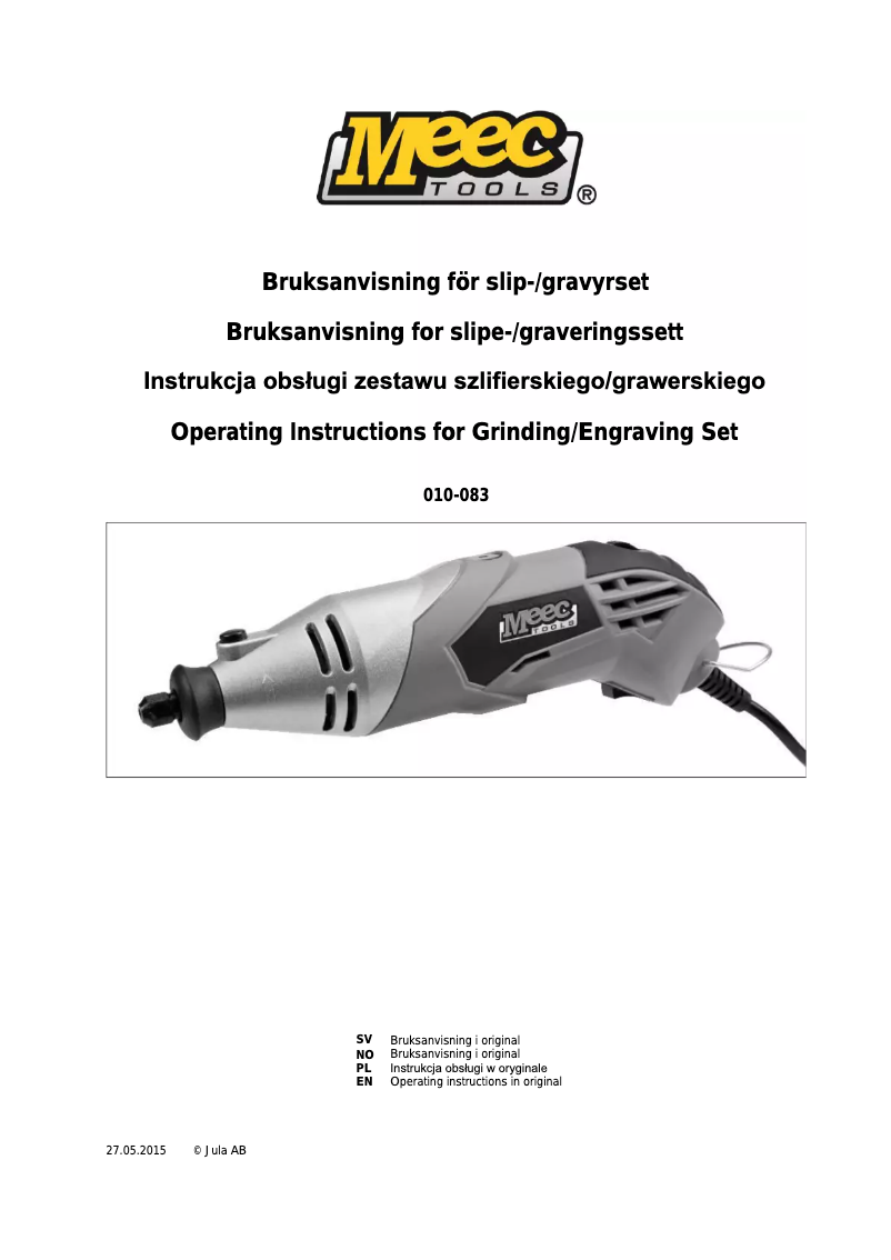 Page n°1 - Manuel utilisateur Meec Tools 010-083