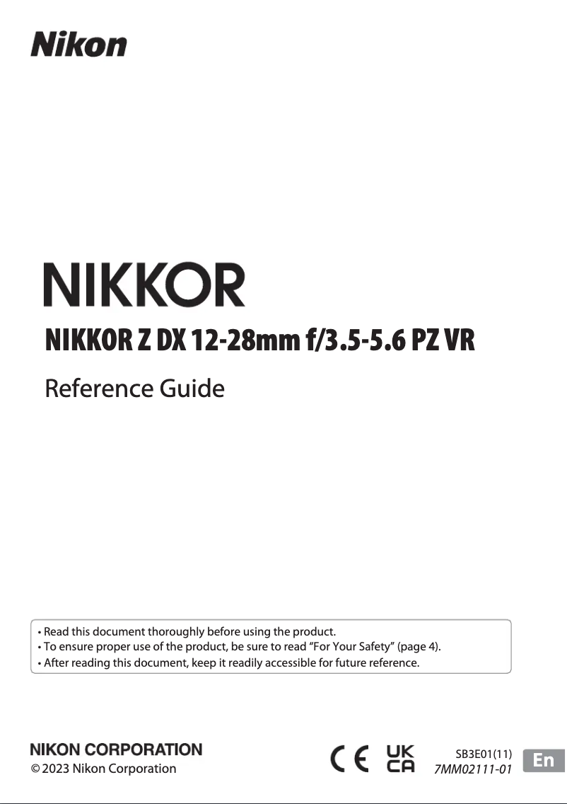 Page 1 de la notice Manuel utilisateur Nikon NIKKOR Z 12-28mm f/3.5-5.6 PZ VR