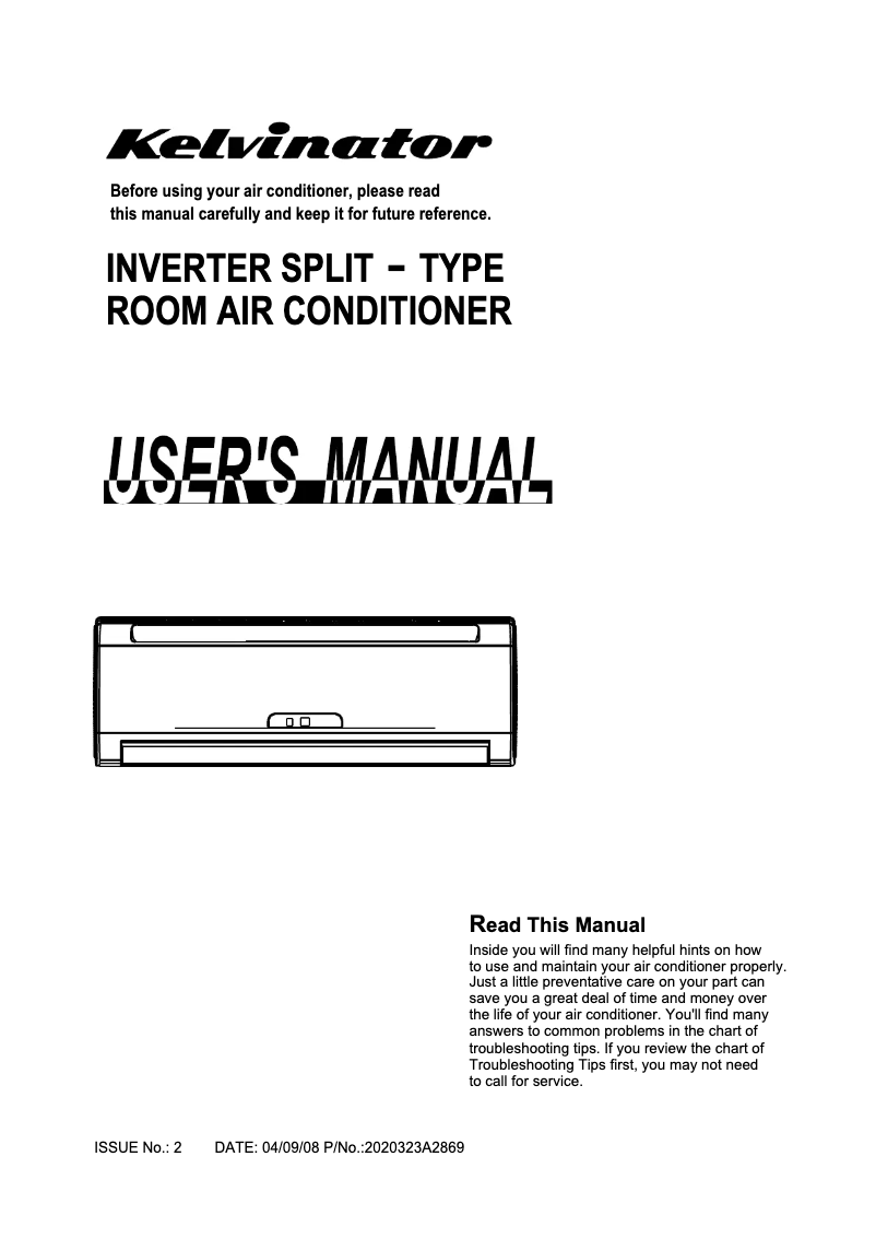 Page n°1 - Manuel utilisateur Kelvinator KSV70HRA