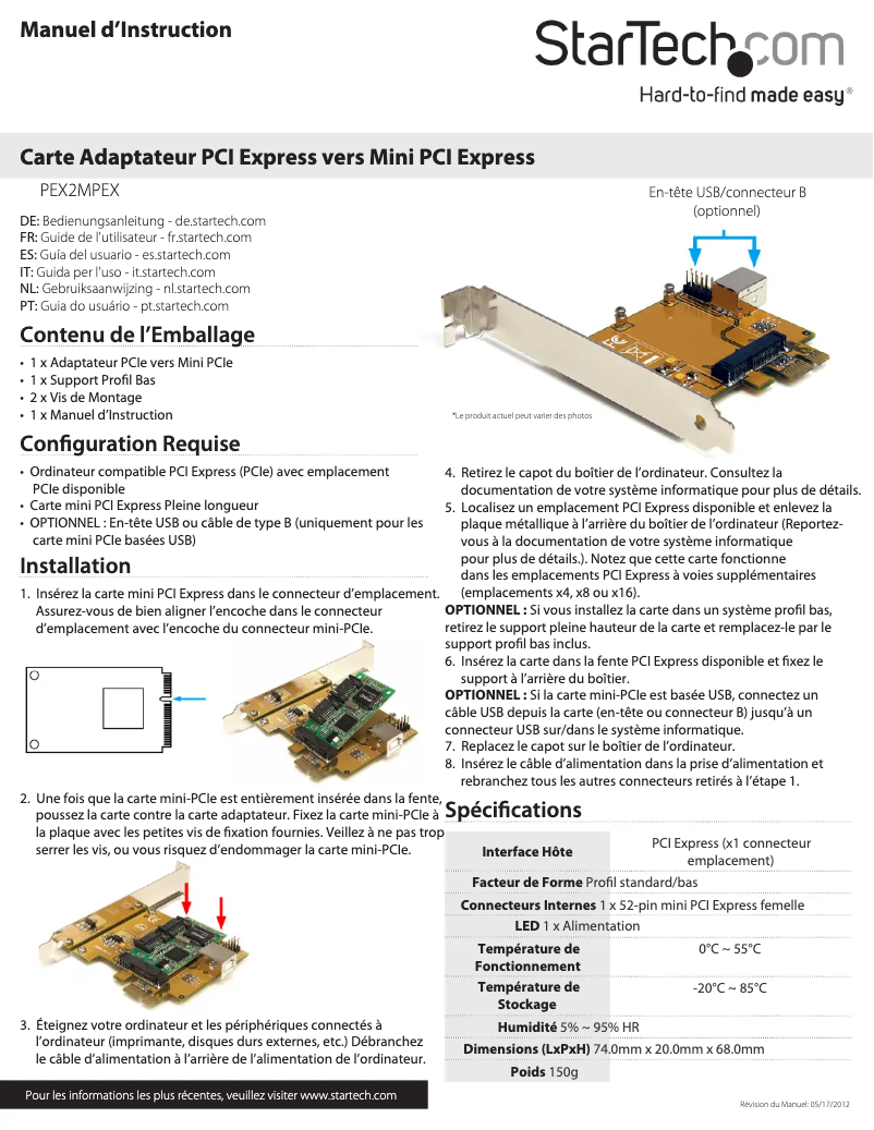Page n°1 - Manuel utilisateur StarTech.com PEX2MPEX
