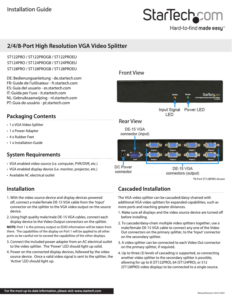 Page n°1 - Manuel utilisateur StarTech.com ST122PRO