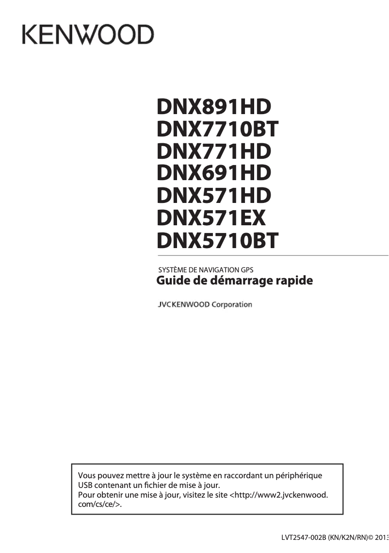 Page 1 de la notice Guide de démarrage rapide Kenwood DNX691HD