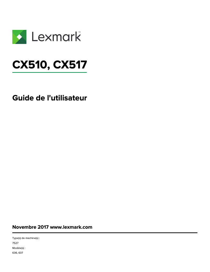 Page 1 de la notice Manuel utilisateur Lexmark CX517
