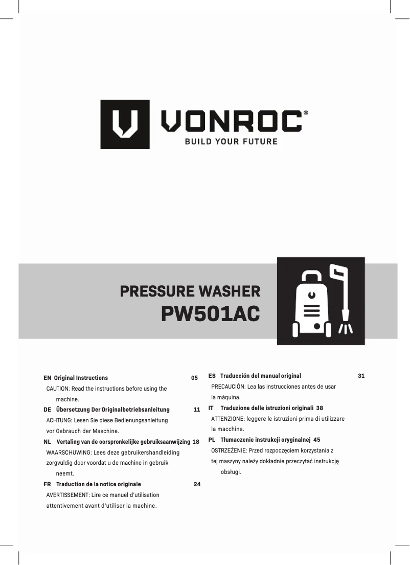 Page n°1 - Manuel utilisateur Vonroc PW510AC