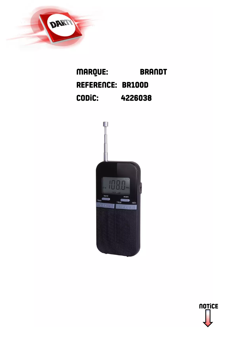 Image de la première page du manuel de l'appareil BR100D