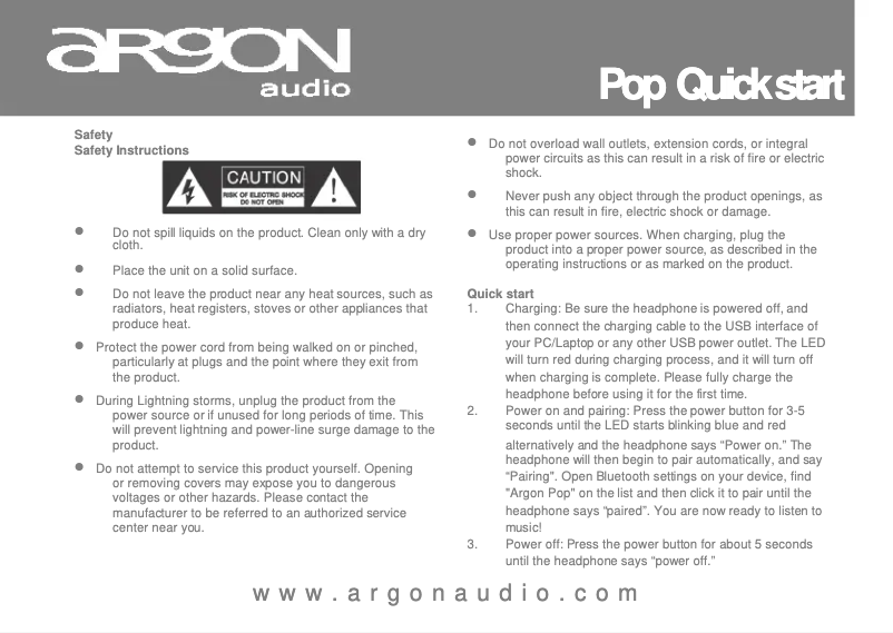 Page n°1 - Manuel utilisateur Argon Pop