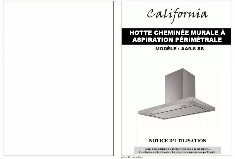 Page n°1 - Manuel utilisateur California AA9-6 SS