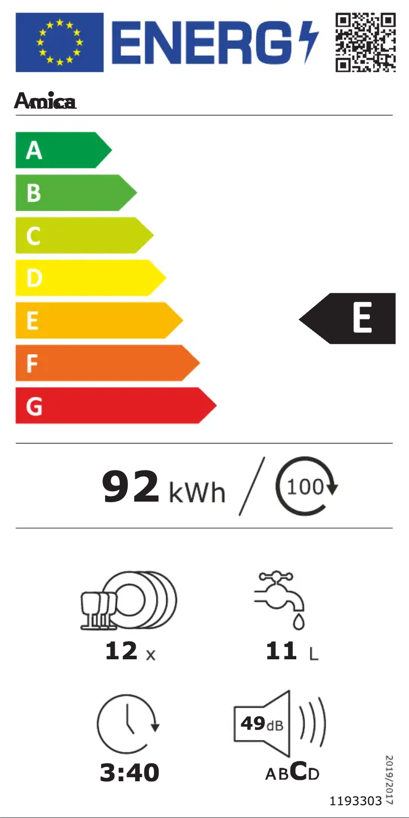 Page 1 de la notice Label énergétique Amica ADI631
