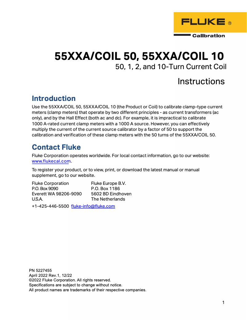 Page n°1 - Instructions / montage Fluke 5550A